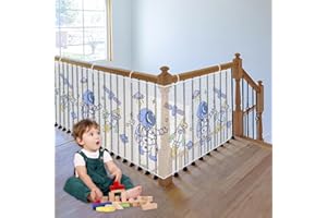 YIOMXHI Siatka ochronna dla dzieci, na balkon, balustrada schodów, 300 x 78 wys. cm, trwała, urocza siatka na schody, siatka ochronna na schody, siatka ochronna dla dzieci, zwierząt domowych, astronauta