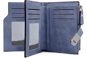 GOUNNU Monedero Mujer Pequeño Cuero PU Cartera de Mujer Formato Corto Billeteras para Mujer con Cremallera Bolsillo Monederos y 16 Ranuras para Tarjetas (Azul Oscuro)