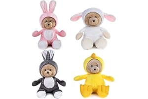 My OLi Kuscheltier PlüSchtiere 18cm Osterbären Teddybären 4 Stück : Hase, Huhn und Schaf mit Flippable Hüten Stofftier Ostergeschenke für Babys Kinder Jungen Mädchen
