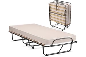 COSTWAY Brandina Pieghevole con Materasso, in Memory Foam, Struttura Resistente e 4 Ruote Girevoli, Lettino Pieghevole per Casa Ufficio, 190x80x39 cm