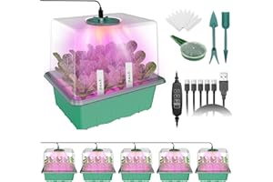 MQHUAYU anzuchtkasten mit licht mit vollem Spektrum, 5 Stück / 60 Zellen Intelligenter Timer zimmergewächshaus anzuchtkasten mit Luftfeuchtigkeitskuppel, Saatschalen für die Pflanzenzucht