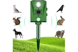LEMENG Repelente para Gatos, ultrasónico energía Solar IP66 Impermeable de frecuencia Ajustable para ahuyentar Animales 5 Modos Ajustables de Animales Ultrasound Repelente para Animales