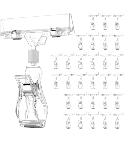 TOGEVAL - 20 Clips Porte-étiquettes En Plastique Transparent - Pour Panneaux, étiquettes De Prix, Affichage - 5,5x4x4 Cm