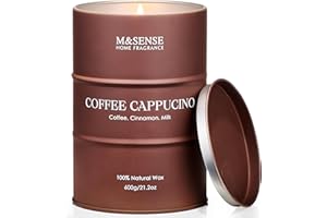 ‎M&SENSE M&SENSE ŚWIECA ZAPACHOWA - Cappuccino | Naturalny Wosk Sojowy 600g | 120h Palenia | Mocny Aromat Kawy | Prezent dla Miłośników Kawy