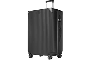 yonsly® Koffer Suitcase XL Schwarz, Trolley Reisekoffer, Rollkoffer Handgepäck mit 4 Rollen 360°, ABS Hartschalen, Sicherheitsschloss, Weicher Gummigriff, 210D-Futter