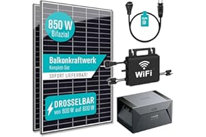 PIANETA Balkonkraftwerk 850W Bifazial / 800W mit 1.6KW Speicher Anker Solix, 2 x 425w Ja Solar Glas/Glas Module, Wechselrichter Hoymiles HMS-800 mit Wifi funktion plus 5 m Schukokabel