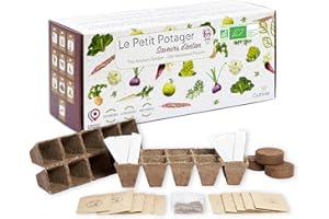 CULTIVEA® Le Kit prêt à pousser Petit Potager - Saveurs anciennes - Pots à semis - Graines bio - Jardinez et dégustez - Idée cadeau (herbes aromatiques, tomates, chou kale, carottes)