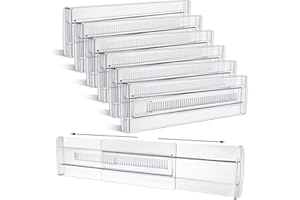 Yafe 6 Pack Drawer Dividers, Adjustable Drawer Organiser Divider(11.8"-19.7"), Extendable Plastic Drawer Dividers for Kitchen Bedroom Office Desk Dresser Cosmetic Clothing(Transparent)