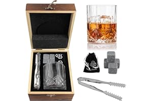 Ghazpmuk Whisky Gläser Set, Whisky Steine Set, Whiskey Geschenke für Männer, Whiskey Set Geschenk Mit 4 Whiskey Steine, 1 Whiskey Gläser, Eiszange, Untersetzer, Samtbeutel, für Geburtstag Vatertag