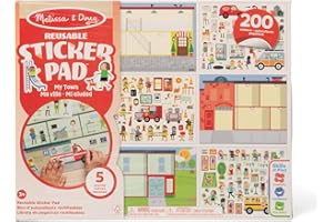 Melissa & Doug Livre d'Autocollants réutilisables Ma ville, Livres d'autocollants, Packs activités avions et voyages, Livres pour enfants de 3 4 5 6 7 ans,Loisirs créatifs pour filles et garçons