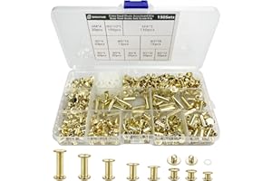 SHUIYUE Kit de 150 rivets en cuir, lot de vis Chicago assorties (8 tailles), vis de reliure Chicago, boutons à vis à tête plate, vis et poteaux pour reliure de livres en cuir, livre, album photo (couleur