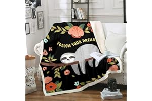 Loussiesd Faultier 150x200cm Kuscheldecke Kinder Faultier Tiere Wohndecke Tropische Blumen Blätter Flanell Fleecedecke Schwarz für Jungen Mädchen Mikrofaser Decke Netter Karikatur Faultier Wohndecke