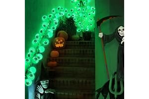 KAMEUN Halloween Eyeball Lights, 16.4 Inch Halloween String Lights Scary Green Eyeball Swaying Lights Battery Operated for Halloween Party Decoration Outdoor Indoor Garden