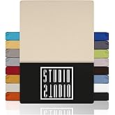 STUDIO Basic Fitted Sheet 16 x 200 cm &ndash; with Elastic Jersey 100% Combed Cotton &ndash; Cream &ndash; Oeko-Tex Standard 100 &ndash; for Mattress