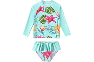 PUSEKY Niña Traje de Baño 2 Piezas Top Manga Larga + Braguita de Bikini Rash Guard protección Solar UV Bañadores