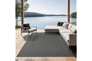 ‎THE CARPET the carpet Mistra - robuster Teppich, modern, langlebig und pflegeleicht, In- und Outdoor, Wohnzimmer, ideal für Küche, Flur und Wintergarten, flachgewebt, Bordüre, Anthrazit, 60 x 110 cm