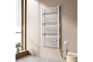 EMKE Radiador Toallero Eléctrico para Baño,120 x 60 cm, Secatoallas eléctrico con termostato, 600 vatios (Blanco),Toallero Electrico Baño