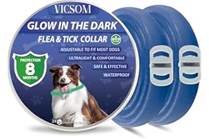 VICSOM Collares Antiparasitario para Perros, Luminoso Collar Antipulgas Perros, Collar de Pulgas y Garrapatas para Perro Impermeable Regulable, Válido 8Meses para Perros de Todos los Tamaños 2Pcs Azul Oscuro