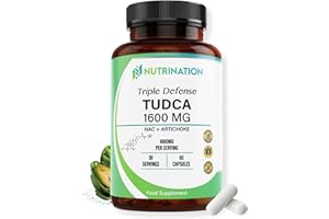 NUTRINATION Tudca Supplement 1600mg | 99.2% Pure 1400mg TUDCA, 100mg Artichoke Extract & 100mg NAC | 60 High Potency Capsules | Tauroursodeoxycholic Acid - Bile Salt for Liver Support & Digestion | Lab Tested