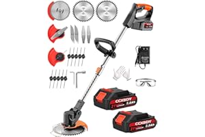 Grass Trimmer with Battery, 3-in-1 Electric Battery Brush Cutter without Cable, 21 V Battery Brush Cutter with 2 x 4.0 Ah Battery, Lawn Trimmer for Efficient Lawn Care and Weed Elimination