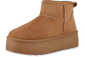 VAN HILL Damen Stiefeletten Plateau Boots Warm Gefüttert Profilsohle
