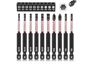 DAKCOS 10 piezas de 75 mm de largo, juego de puntas de destornillador ranuradas de 1/4 pulg. de vástago hexagonal, puntas de taladro de cabeza plana para herramienta de impacto PH2/PZ2/SL3/SL4/SL5/SL6