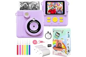 GABRELLA Kids Instant Print Camera Toy for Girls Boys, 2.4" Screen, 1080P HD Digital Camera With 3 Rolls Photo Paper, Birthday Gifts for 3+ Year Old, 6 Color Pens, 32GB SD Card, Purple