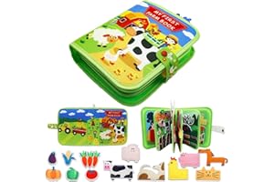 Nokwocy Busy Board a partire da 1 anno, libro di lavoro per bambini, libro di lavoro in feltro fai da te, attività 3D, giocattolo educativo prescolare, libro di lavoro con abilità di vita (Green)