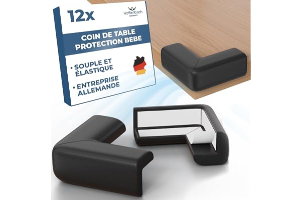 Hoffenbach 12x Protection pour Bébé – Coussin de Sécurité en Mousse Adhésive pour Angles de Table, Bureau et Étagères – Protège-Tête pour Enfant – Noir