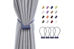 Pretty Jolly 4 Pack Magnetic Curtain Tiebacks 16 Inch Modern Handmade Weave Rope Curtain Holdbacks Convenient Decorative Curtain Drape Tie Backs for Home and Office Window Drapery (Navy)