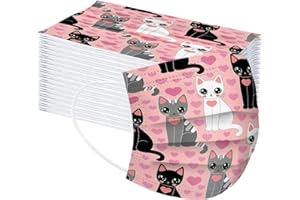 LULUJI Lulupi 50 Stück Katze Mundschutz Kinder Einweg 3-lagig Mund Nasenschutz 3D Cartoon Druck Bandana Maske Bunt Katzenmotiv Mund Tücher Staubdicht Atmungsaktiv Multifunktionstuch Halstuch Jungen Mädchen