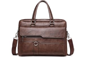 FANDARE Maletín Bolsa Hombre PU Cuero Bolsos Bandolera para Ordenador Portátil 12.9 Pulgadas Bolso de Hombro Shopper Multifuncional Bolsa Tote de Negocios para Trabaja Universidad Viaje Marron Oscuro