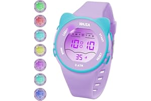 HMJIA zegarek dziecięcy i naszyjnik dla dziewczynek z motywem kota 3ATM wodoodporny z alarmem stoper lekki silikonowy pasek zegarek dziecięcy urodziny dla dziewczynek w wieku 3-12 lat