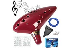 Mulucky Ocarina 12 Tones Alto C with Song Book Display Stand Neck Cord - Red Brown