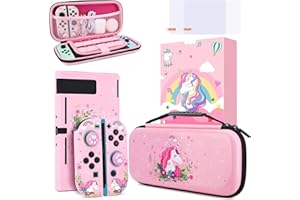 JYPS Unicorno Custodia Compatibile con Nintendo Switch, 7 in1 Rigida Custodia con Protezione Dello Schermo et Switch Cover, Borsa da Viaggio per Nintendo Trasporto Protettiva per Bambina(Rosa)