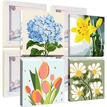 Jawecci Pack De 4 Pintura Por Números Con Marco – Flores Y Paisajes, DIY Sobre Lienzo De 20x20 Cm, Ideal Para Principiantes Adultos Y Niños De 6 A 10 Años