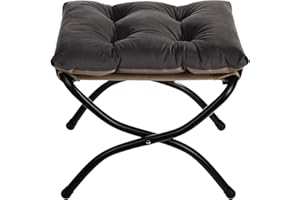 ‎HOLLYHOME HollyHOME Fußhocker Klappbar Fußablage Fußstütze Faltbar Sitzhocker mit Metallbeinen Fusshocker mit Abnehmbar Gepolsterte Sitzfläche Samt, Dunkelgrau