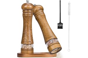 KITYHOME Molinillo de Especias de Madera,2 Piezas Molinillo de Pimienta,Molinillo de Sal y Pimienta conAjustable, incluye Plato y ventanas transparentes,2 Cepillo de Limpieza(21 cm)