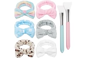 TERSE Haarband Schminken Damen Mädchen Bowknot Kosmetik Stirnband mit 2 Stück Silikon Maskenpinsel Weich Korallenrot Fleece für SPA Waschen Gesicht, 6 Stück