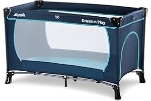 hauck Lit Parapluie Bebe Dream N Play Plus 120x60 cm avec Accès Frontale, dès la Naissance à 15 kg, Sac de Transport, Fond Rembourrée, Léger, Pliable et Compact - Navy Aqua