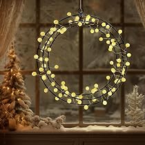 Lichterkranz Fenster mit 80 LED, 30cm Fensterdeko Hängend, Warmweiß Türkranz Ganzjährig, Home Decoration Fensterbeleuchtung, Perlen Lichterkranz Lichterkette Hochzeit Festival Deko