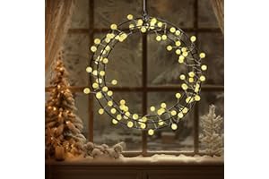 BSEICAL Lichterkranz Fenster mit 80 LED, 30cm Fensterdeko Hängend, Warmweiß Türkranz Ganzjährig, Home Decoration Fensterbeleuchtung, Perlen Lichterkranz Lichterkette Hochzeit Festival Deko