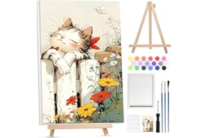 Lxmsja Chat Peinture Numero Enfant Adulte avec Cadre, avec Chevalet en Bois, Peinture par Numero Adulte Animaux, Numéro d'art avec Pinceaux, Loisirs Créatifs Activité Manuelle Adultes, 20x30cm