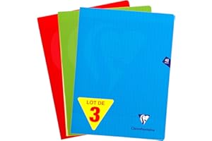 Clairefontaine 293311AMZ Lot de 3 Cahiers Agrafés Mimesys - 24x32 cm - 48 Pages Grands Carreaux - Papier Blanc 90 g - Couvertures Polypro Couleurs Assorties (Bleu, Rouge et Vert)