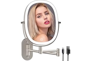 ‎FUNTOUCH FUNTOUCH USB Wiederaufladbar Kosmetikspiegel mit LED Beleuchtung, 1X/ 7X Vergrößerung, Dimmbarer Rasierspiegel 3 Farben, Touchscreen Schminkspiegel, 360° Drehbar, Wandspiegel für Badezimmer und Hotel