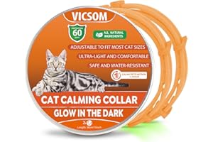 VICSOM Collares Calmantes para Gatos, Luminoso Collar Calmante para Gatos, Seguro Natural para Gatos Luminoso Collares, Regulable Impermeable Feromona Calmante para Gatos diferentes 18.9In Naranja 2Packs