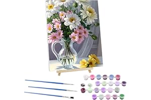 EOBROMD Flower Paint by Numbers for Adults on Framed Canvas, Vase Paint by Numbers Kits with Wood Easel, Flower Oil Acrylic Craft Art Painting Kits for Home Wall Decor 12x16 in