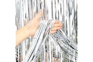 DURDIIY Cortinas con Flecos Papel de Aluminio 3.2ft(W)*6.5ft(L) Cortina Decoracion Fiesta Cortinas de espumillón metálicas Cortinas Fringe Cortina de Lámina Franjas Cortinas para Fiesta Decoración (Plata)