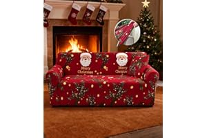 Hearda Christmas Sofa Cover 3 Seater, Stretch Father Christmas Printed Soft Elastic Non Slip Sofa Slipcover Protector Washable Universal Couch Soft Cover for Living Home Holiday Decor