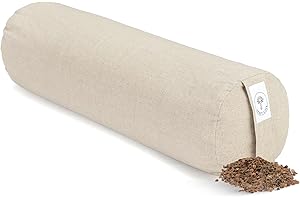 ‎SPIRIT LOVE Spirit Love Leinenstoff Yoga Bolster | Runde Yoga Rolle Mit Bio-Buchweizenschalen | Nackenrolle mit Waschbarer Bezug | Ideal als Nackenkissen | 100% Natürliches Hautfreundlicher Leinen